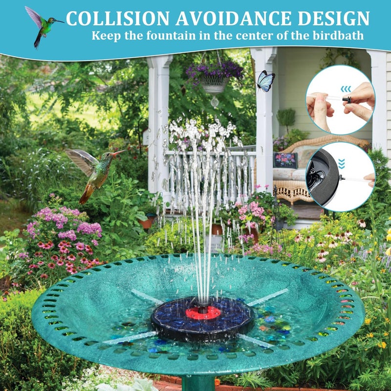 GAIZERL Solar Fountain Upgrade, 3.5W Solar Birdbath Fountains with White Lights, Glass Panel, 2200mAh Battery, Hummingbird Water Fountains with 8 Spray Modes & 4 Fixed Pipes for Garden, Pool, Pond - Image 4
